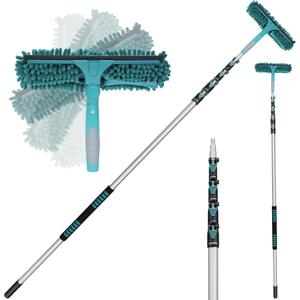 TelesPro 36 Feet High Reach Window Squeegee with 7-30 Ft Extension Pole, Window Cleaner Tool with 5-Stage Telescoping Pole, Window Cleaning Kit with Rotatable Head (2 Squeegee & 2 Microfibre Cloths)