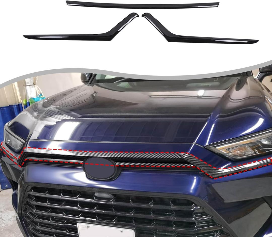 Car Front Bumper Upper Strips Cover Trim Compatible with Toyota Grand Highlander 2024 2025 2026,ABS Front Bummper Emblems Left and Right Molding Cover Trim Exterior Accessories 3PCS (Glossy Black)