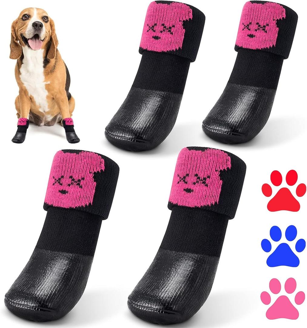 Dog Cat Boots Shoes Socks with Adjustable Waterproof Breathable and Anti-Slip Sole All Weather Protect Paws, Pink, Large (Pack of 4)