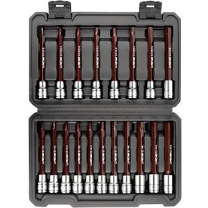 LLNDEI 3/8-Inch Drive Extra Long Allen Hex Bit Socket Set 19PCS- Standard SAE & Metric (1/8"-3/8", 3-12mm), CR-V&S2 Alloy Steel, Durable Tool Accessories Kit for Mechanics