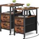 Vagusicc End Table with Charging Station Set of 2, Narrow Side Table, 23.8'' Tall Nightstand with 2 Drawers, Small Sofa Side Table Narrow Nightstand for Small Spaces Furniture, Bedroom, Rustic Brown