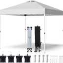 Shades 10x10 Pop Up Canopy with One Push Setup,Heavy Duty Beach Tent with Wheels for Easy Moving, Sun Shelter for Parties,Events, Outdoor Gazebo with 420D Coated Waterproof White Fabric