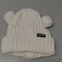 Adult Knit Beanie, Winter Bear Ears Warm Knitted Fleece Lined Woollen Ski Pompom Hat (Medium-Large, White)