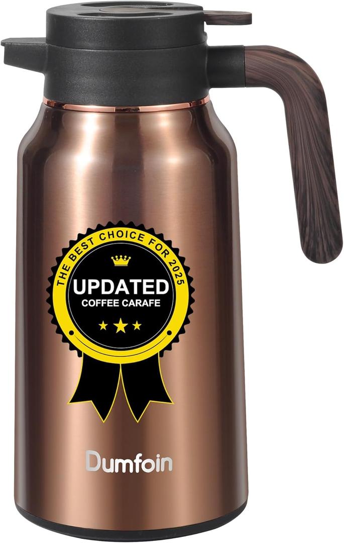 Carafes for Hot Liquids 70 oz - 12 Hour Hot Stainless Steel Thermal Coffee Carafe-Insulated Coffee Carafes For Keeping Hot/Cold Coffee, Tea, Water, Drink Dispenser for Parties(Gold) (67.6 Ounces)