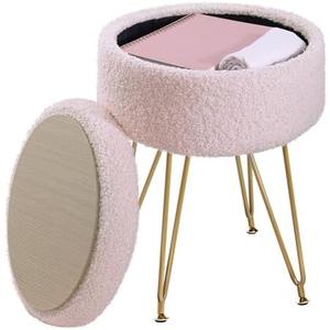 ABHENG Storage Ottoman Round Footrest Stool, Vanity Stool Chair Faux Teddy Fur with Storage, Pouf Couch Stool, Dressing Table Seat, Modern Multifunctional Chairs, 12.6"x12.6"x17.4" Jelly Pink UASND51P