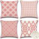 3 x OTOSTAR Set of 4 Waterproof Throw Pillow Covers 20x20 Inch Farmhouse Geometric Square Pillow Cases for Couch Patio Furniture Balcony Garden Outdoor DecorationGeometry40-Pink