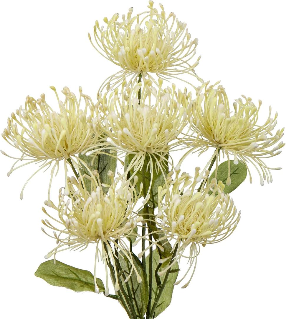 Hollyone 33" White Artificial Mums Flowers Chrysanthemum Flowers 2Pcs Fake Spider Mum Flower Arrangement Spring Summer Faux Pincushion Flower with 3 Heads Long Stem Bouquet Table Home Decor