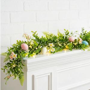 6FT Easter Garland for Mantle with Lights, Easter Decorations for Home, Egg Garland for Spring Fireplace Decor Indoor