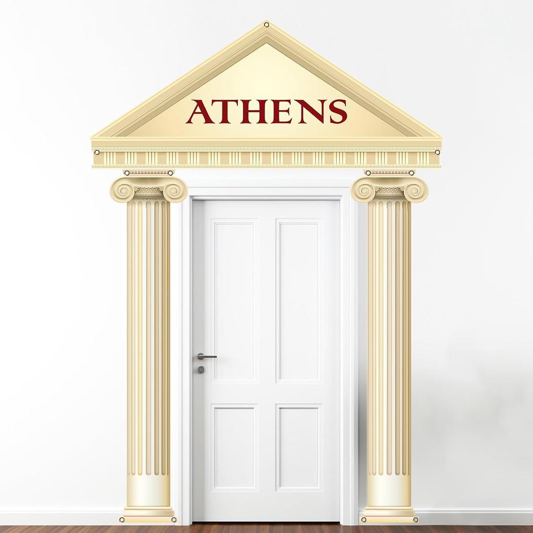 2 x 3PCS Greek Party Porch Banner Roman Pillar Door Decoration Ancient Greek-Column Sign Photo Backdrop Hanging Supplies for Wedding Birthday Medieval Renaissance Photos Booth Home Indoor Outdoor Decor