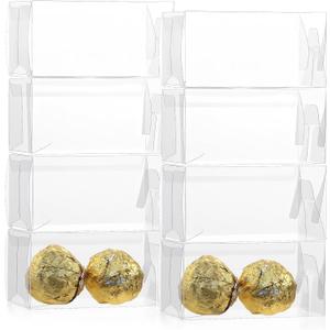 150 Pack 3.1x1.5x1.5 Inch Clear Chocolate Gift Box, Small Plastic Candy Box for 2 Truffles, Reusable Wedding Favor Containers for Baby Shower Birthday Celebration Party Bakery Pastry Treat Macaron