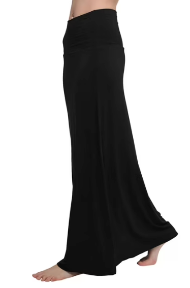 Urban CoCo Women's Fold-Over Flare Long Maxi Skirt (Black,XL)