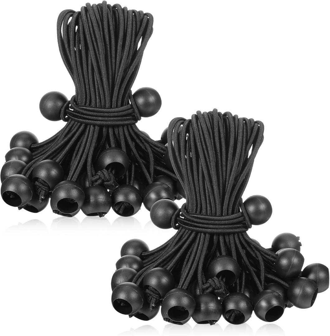 100Pcs Ball Bungee Cords, 5.9 Inch Heavy Duty Tarp Bungee Cords with Balls, Black Elastic Bungees Ball Cords for Secure Hold Outdoor Camping Tents Cargo Holding with UV Resistant
