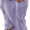 Dokotoo Women's Casual Crew Neck Sweatshirt Loose Soft Long Sleeve Pullover Tops (Large, A Purple)