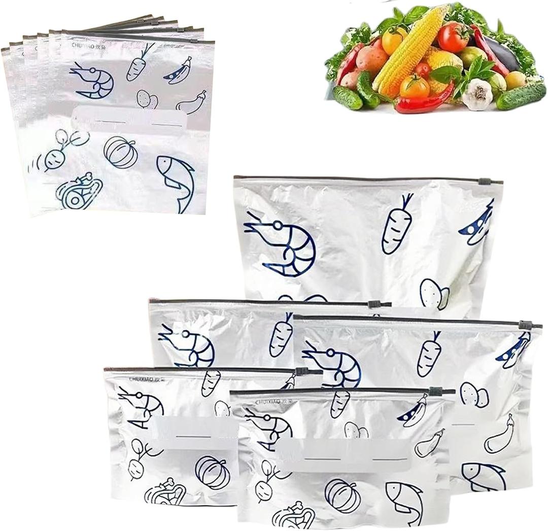 30 Pcs Reusable Aluminum Foil Sealable Storage Bags, Seafood Meat Self-sealing Freezer Bags with a stand-up bottom design Freezer Safe & Leak Proof Sandwich Snack Bags for Lunch Travel