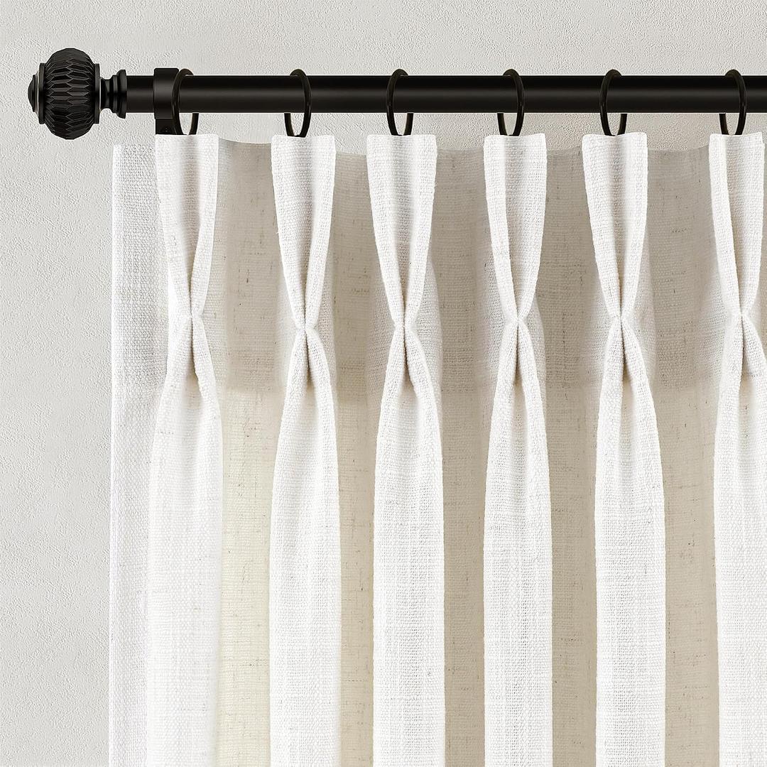 Pinch Pleated Linen Curtains 90 Inches Long for Living Dining Room Bedroom 2 Panel Set Natural Cream Birch Pinch Pleat Curtain 90 Inch Neutral Boho Floor to Ceiling Curtains Semi Sheer Linen Drapes, 40"W x 90"L