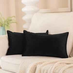 JUSPURBET Black Decorative Pillow Covers 14x24 Set of 2 Throw Pillow Covers for Couch Sofa Bed Cozy Velvet Lumbar Cushion Covers Cases with Hidden Zipper for Living Room Home Decor