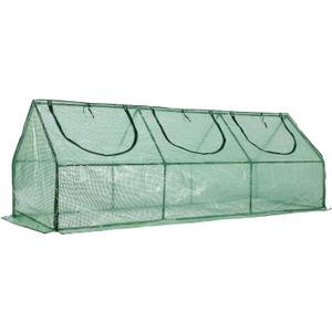 BPS 9x3x3 ft Mini Greenhouse with Green PE Cover UV-Protected Roll-Up Zipper Doors, Ideal for Indoor or Outdoor Use on Raised Garden Beds