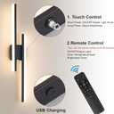 Modern Battery Operated Wall Sconce Set of 2,Dimmable Rechargeable Indoor Led Wall Sconce Lighting,Black Wireless Wall Lamps with Remote Control for Living Room Bedroom Bathroom Hallway