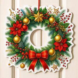 Suncalla 36 Inch Extra Large Christmas Wreaths for Front Door Giant Cardboard Cutout Christmas Wreaths Decoration Hollow Board Xmas Hanging Sign for Door Garage Xmas New Year Holiday Decor