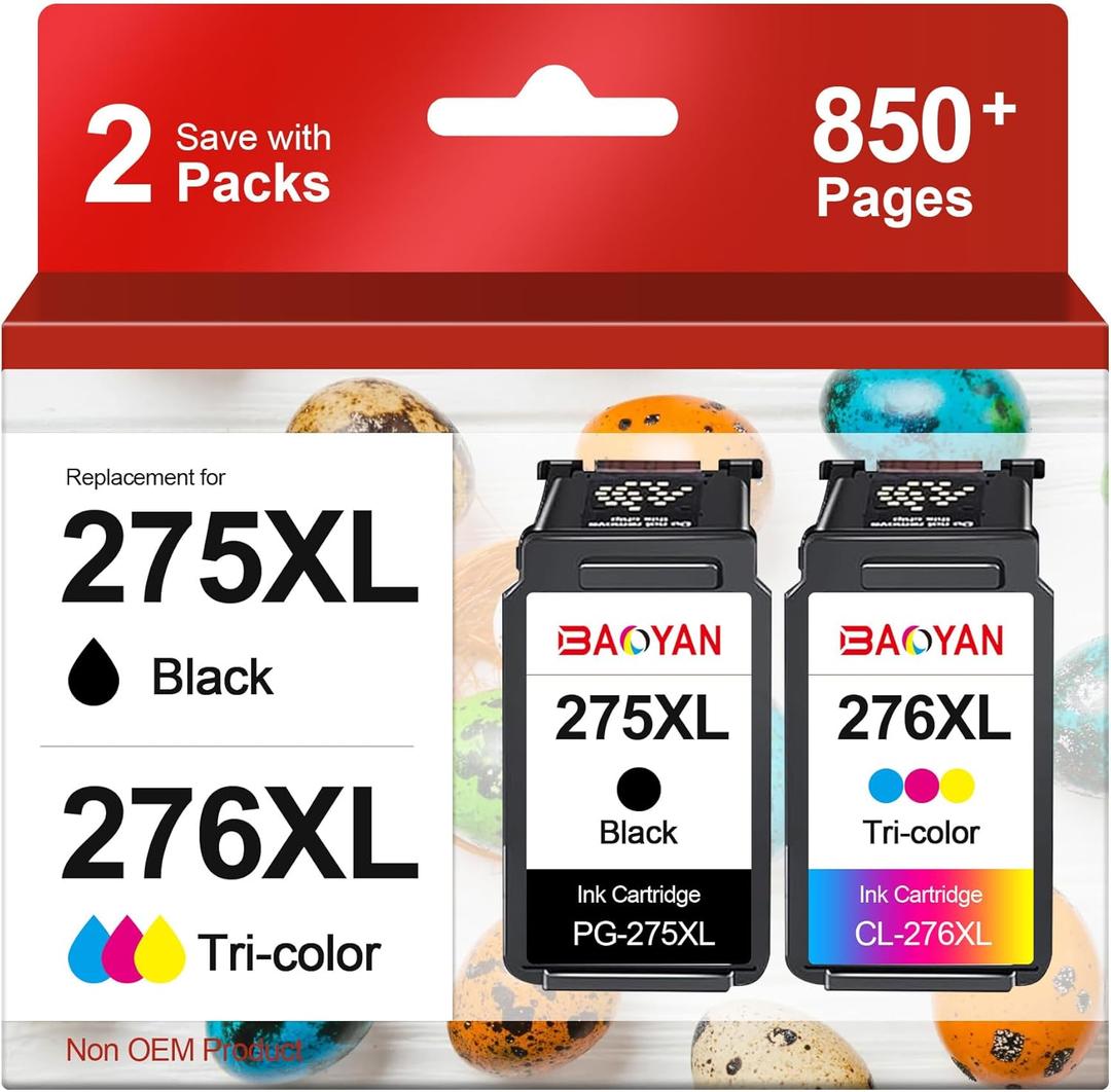 275 XL 276 XL Value Pack Replacement for Cannon Ink 275 276 for Canon 275 and 276 Ink Cartridges Compatible to PIXMA TS3722 TR4700 TR4720 TS3522 TS3500 TS3520 TS3720 TR4722 (2 Pack)