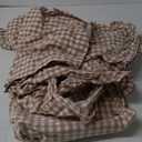 100% Cotton Taupe White Plaid Ruffled Table Cloth Square 60x60 in Cottage Coquette Checker Gingham Vintage Decorative Tablecloth (Taupe/White Plaid, 60x60 inches)