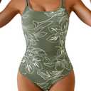 Eomenie One Piece Swimsuit for Women Tummy Control Slimming Bathing Suit Push Up Ruched Swim Suit Double Straps Swimwear (Green, L)