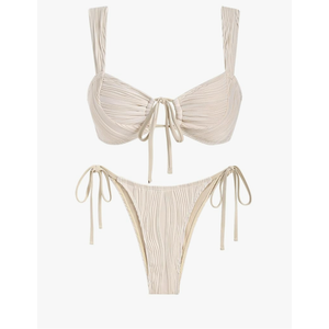 ZAFUL Women's Cinched Bikini Solid Color Wave Textured Knotted Tied Side Two Piece Swimsuit Bathing Suits, Size M