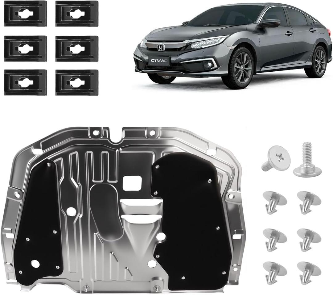 Engine Splash Shield Guard Compatible with 2016-2021 Civic Engine Case Guard Under Car Shield Cover Replacement 74110-TBA-A00 90674-TY2-A01 Engine Splash Guard