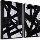 Zessonic Black And White Abstract Wall Art - Black Painting Stroke Graffiti Artwork for Living Room, Bedroom, Office Decor,16" x 24" x 2 (16" x 24" x 2 Panels Framed)