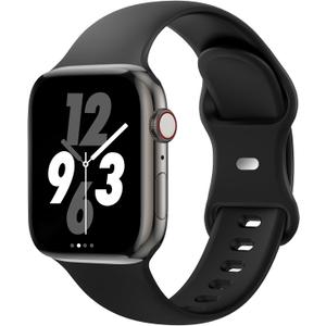 Sport Band Compatible with Apple Watch 38mm 40mm 41mm 42mm 44mm 45mm 46mm 49mm, Replacement Soft Silicone Strap Wristbands for iWatch Series 10/9/8/7/6/5/4/3/2/1 Ultra SE Women Men, Black