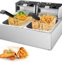 Commercial Deep Fryer, 3400W Electric Deep Fryers with 2x6.35QT Baskets Thickened Stainless Steel Countertop Oil Fryer 20.7QT Large Capacity with Lids Temperature Controller (12L)