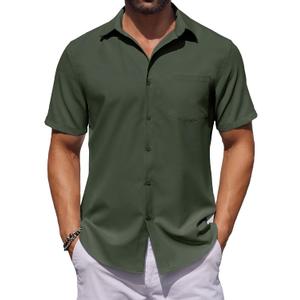 COOFANDY Mens Button Down Shirts Short Sleeve Stain Shield Dress Shirts Business Casual Shirt with Pocket (Medium, Olive Green)