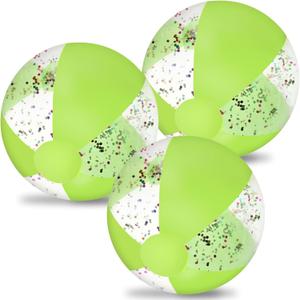 Whaline 3Pcs Glitter Inflatable Beach Ball 16 Inch Round Confetti Pool PVC Balls Cute Game Toys (Green)