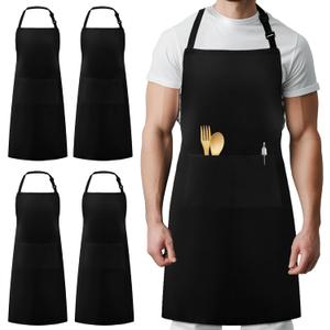 Syntus 4 Pack Adjustable Bib Apron with 2 Pockets Cooking Kitchen Aprons for Women Men Chef (Black)