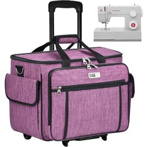 CAB55 Rolling Sewing Machine Case, Detachable Rolling Sewing Machine Carrying Case on Wheels, Trolley Tote Bag with Removable Bottom Wooden Board for Most Standard Sewing Machine and Accessories (Purple)
