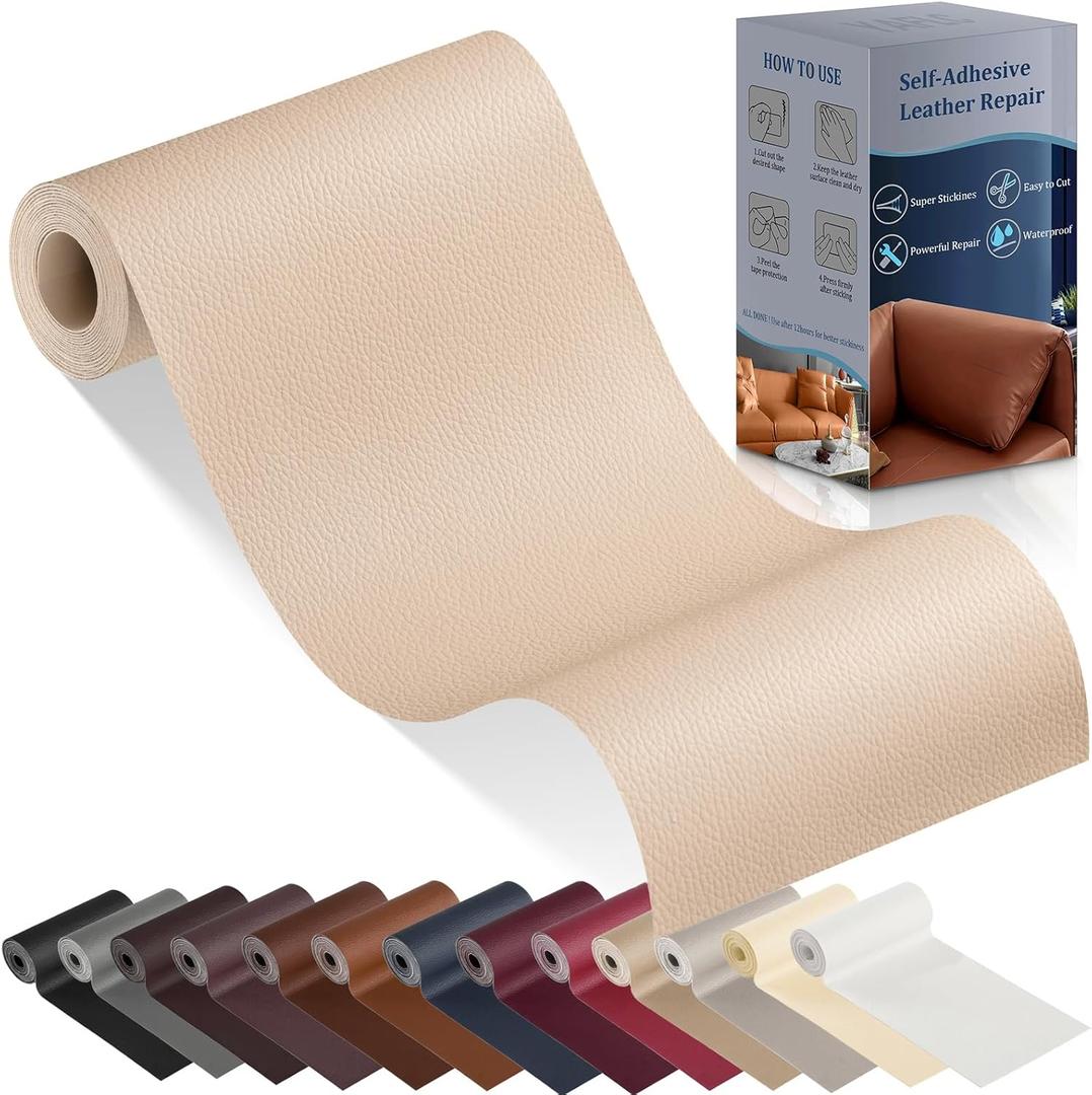 YAFLC Leather Repair Patch for Furniture, 4" x 63" Self Adhesive Leather Repair Kit Vinyl Repair Tape for Car Seat Sofa Jackets Couches Chair Beige