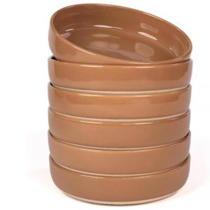 OTAGO 8" Stoneware Salad and Pasta Bowls Set of 6 with Partially Unglazed Base, Scratch Resistant Ceramic Dish Set, Microwave & Dishwasher Safe，Brown, 6 Pieces