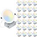 24 Packs 8 Inch Recessed LED Light: Ultra Thin LED Recessed Lighting with Junction Box, 3000K/4500K/6000K Selectable,Ceiling Light, High Brightness 1800LM Dimmable Canless LED Downlight (White)