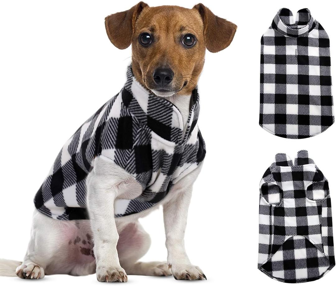 ASENKU Dog Sweater, Plaid Fleece Dogs Vest, Soft Warm Pet Clothes, Cold Weather Puppy Jacket, Comfortable Pullover Shirt for Tiny & Small Dog Breeds Only (Large)