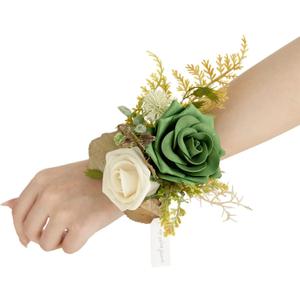 Ling's moment 6pcs Wedding Wrist Corsage Artificial Flowers, Girl/Mother Homecoming Prom Corsages Wristlet Dcor, etc. Emerald Green Sage