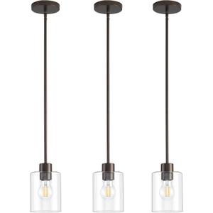 KLSS Oil Rubbed Bronze Pendant Lights Kitchen Island - Clear Glass Pendant Light Fixture Multiple Stems Rods 3 Units 12 Inch 3 Units 4 Inch (3 Pack Oil Rubbed Bronze Downrod)