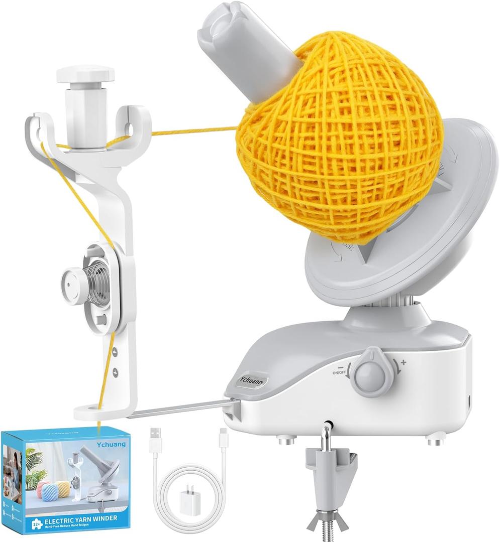 Electric Yarn Ball Winder - Automatic Wool Yarn Spinner with Stepless Speed & Strong Tension, Compact Wool Winder for Knitting Crocheting, Yarn Cake Maker (White)