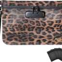 Storage Bag with Combination Lock 11" x 7.5" Money Cosmetic Organizer Medicine Lock Bag Travel Storage Case Pouch Great Christmas Gift for Women Leopard