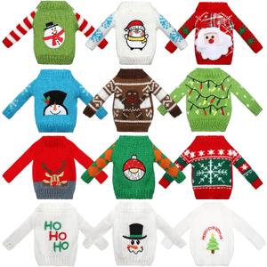 Aoriher 12 Pcs Christmas Accessories Clothes Accessory Sweater Set Knitted Clothing Elk Christmas Tree Snowflake Print Set (Snowflake)