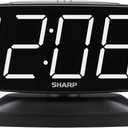 Sharp Home LED Digital Alarm Clock  Swivel Base - Outlet Powered, Simple Operation, Alarm, Snooze, Brightness Dimmer, Big White Digit Display, (Black-White LED)
