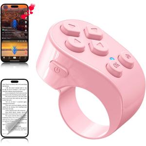 TikTok Scrolling Ring Remote Control,Page Turner for iPad iPhone & Android Tablet,Bluetooth Camera Remote, Scrolling Ring for TikTok,YouTube,Instagram,iOS,Android (Pink)