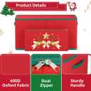 MODFUNS Christmas Ornament Storage Box 128 Ornaments Christmas Ornament Storage 600D Oxford Fabric Christmas Storage Box with Dual Zippers and Outter Pocket Large Organizer Bin for Xmas Decorations (Red)