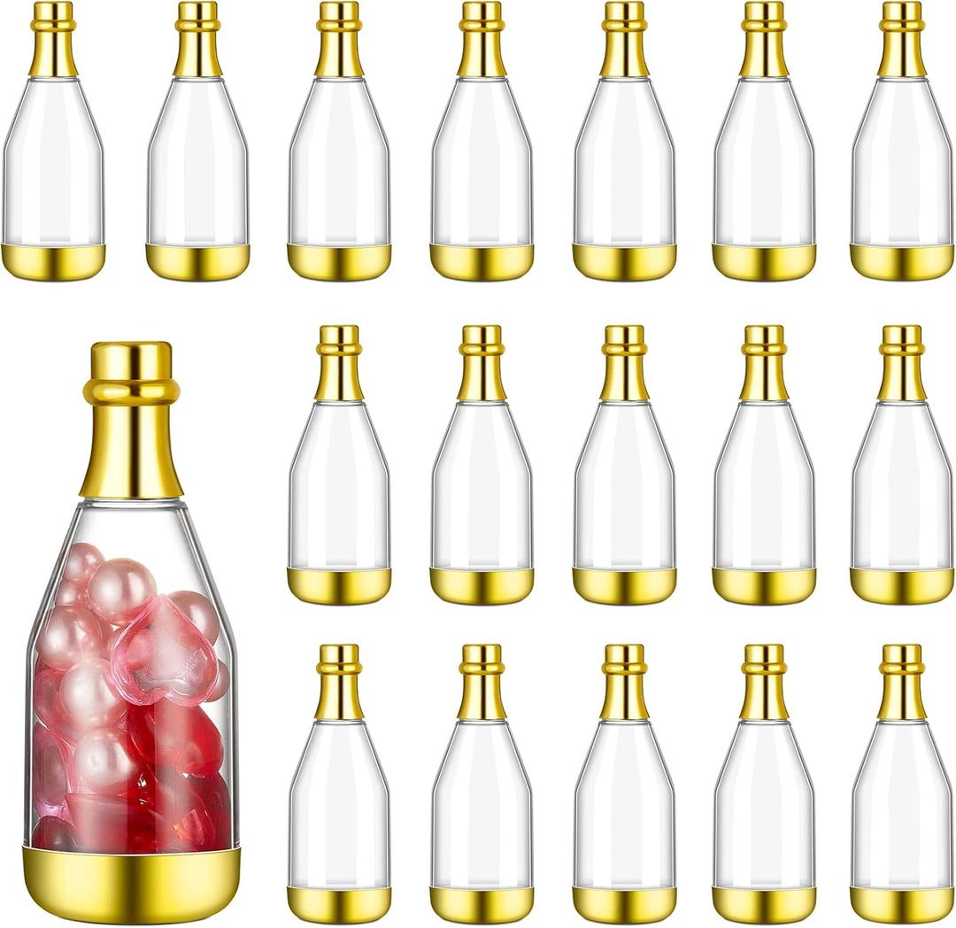 Cunhill 18 Pcs Mini Champagne Bottles Container Bulk Plastic Small Champagne Candy Bottles DIY Favor Mini Candy Jars Wedding Favors for Wedding Bridal Baby Shower Birthday (Clear and Gold)