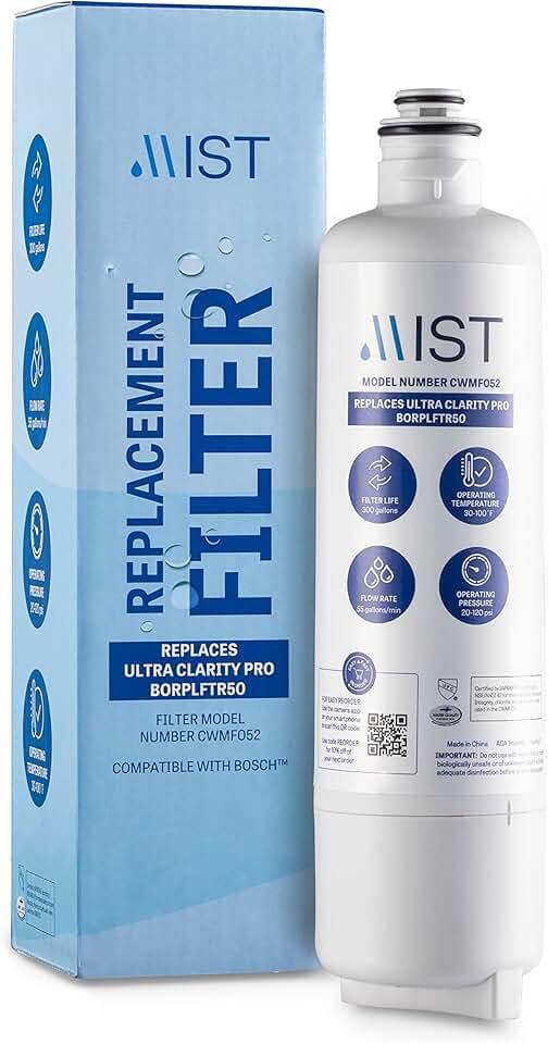 Mist Ultra Clarity Pro Water Filter Replacement compatible with Bosch BORPLFTR50, Refrigerator Water Filter compatible with BORPLFTR55, 12033030, 11032531, WFS200MF, RA450022, REPLFLTR55 (1 pack)