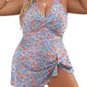 Blooming Jelly Women Plus Size Swim Dress Swimsuit One Piece Tummy Control Bathing Suits Modest Criss Cross Swim Suits (X-Large Plus, Floral)